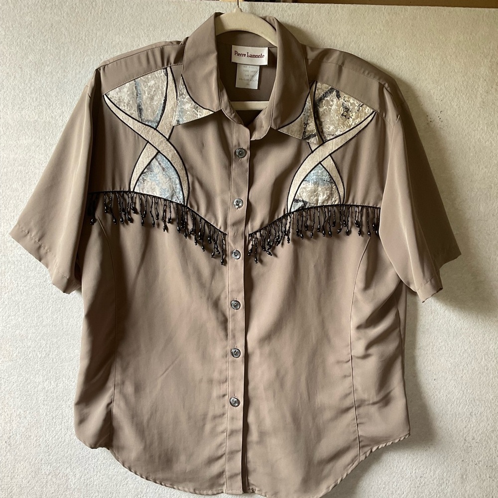 Pierre Lamonte Western Style Tan Shirt. Size 16